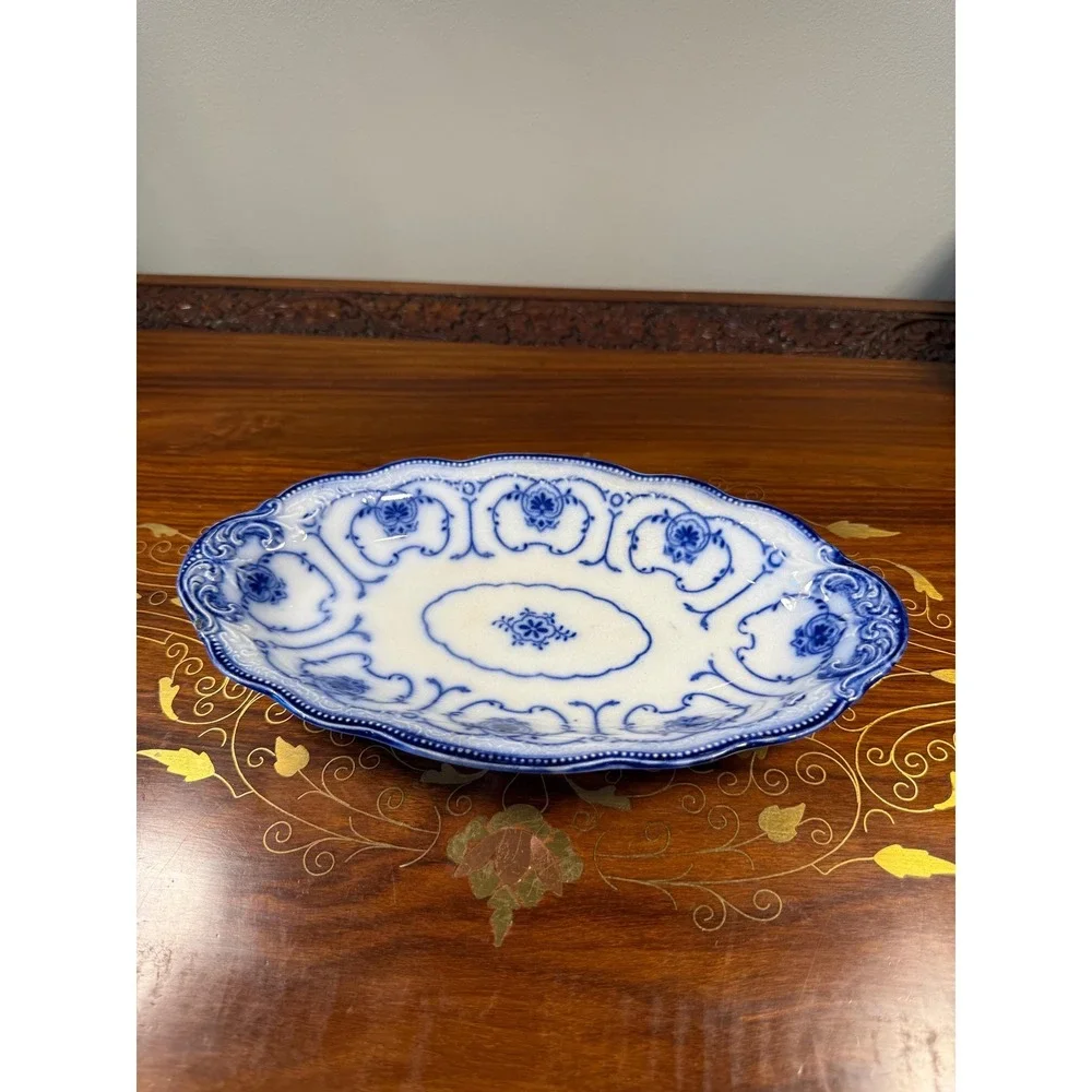Antique W.H. Grindley Beaufort Flow Blue Dish • Oval Vanity Tray